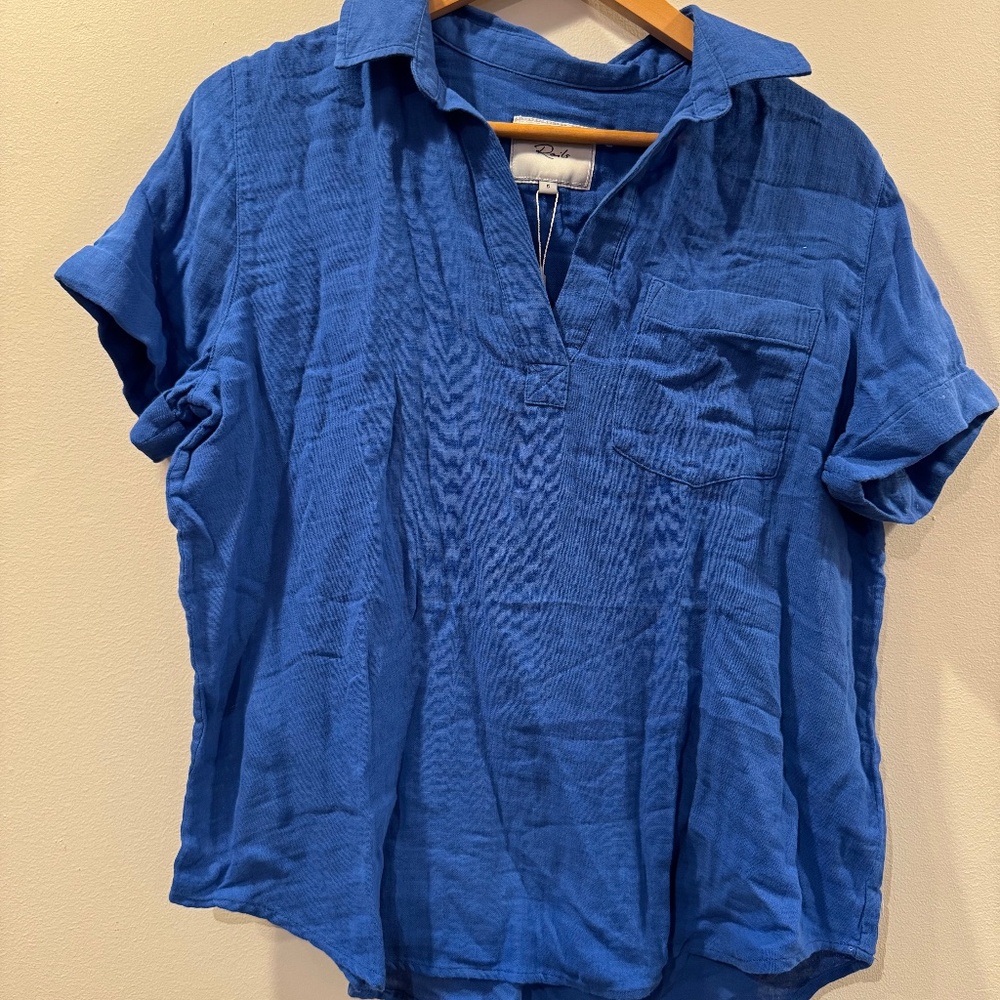 Rails blue short-sleeved linen blouse, size S
